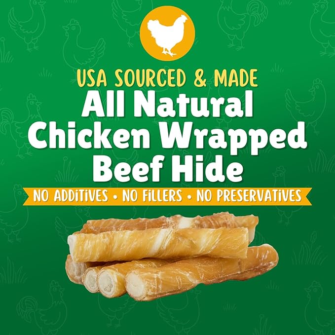 Chicken Wrapped Rawhide Dog Treats for Toy Dogs Under 25 lbs. – 80ct. Rawhide Chew Sticks – Limited Ingredient Long Lasting Chews Made in The USA with Natural Chicken and Beef Hide Twists