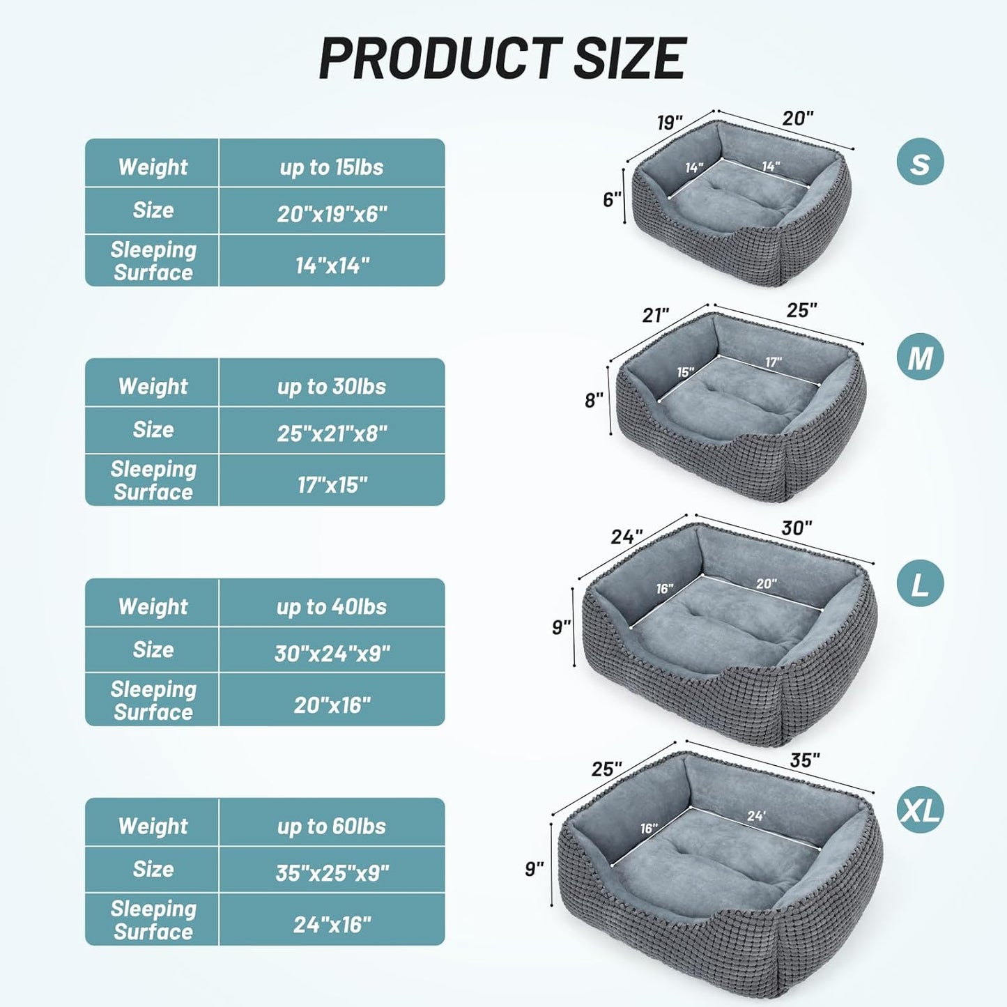 MIXJOY Dog Bed for Large, Medium, Small Dogs - Rectangle, Washable, Orthopedic, Soft Cat Beds - Anti-Slip Bottom, Multiple Sizes (35'', Grey)