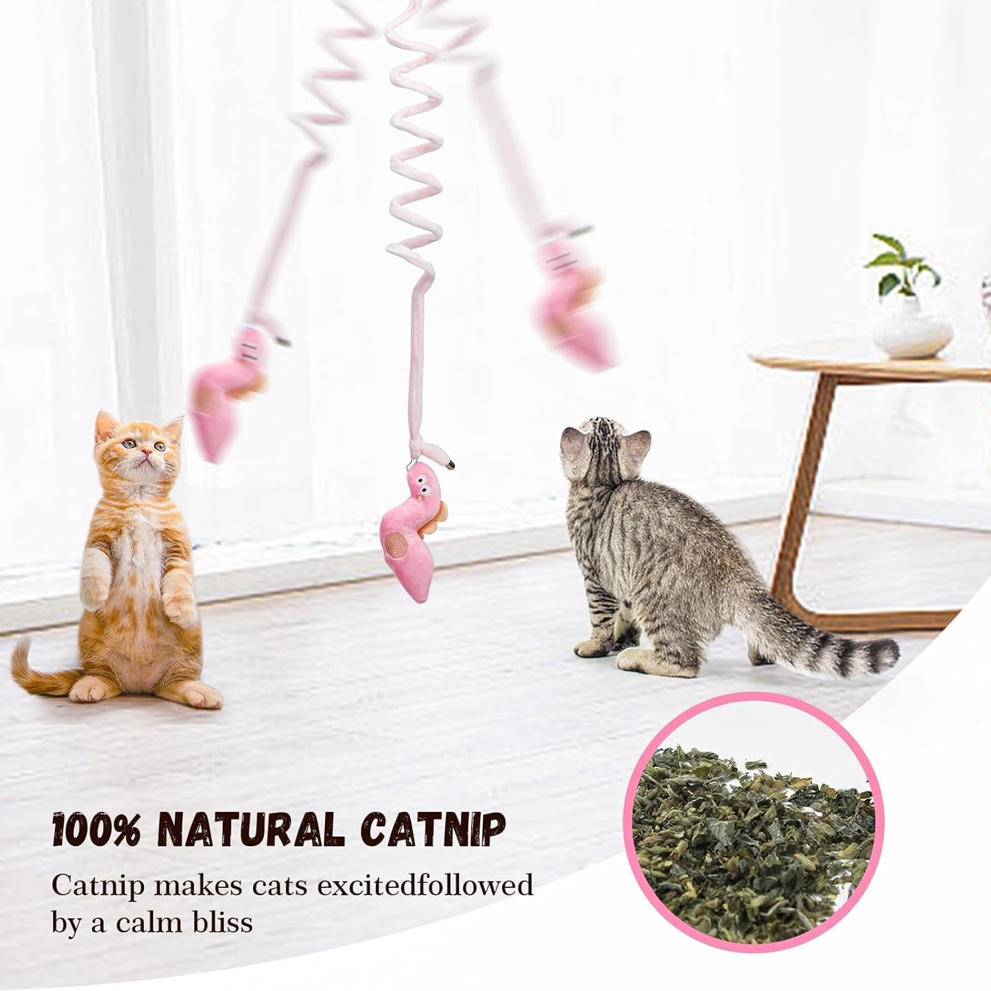 Hanging Retractable Catnip Cat Spring Toys,Fluffy Ball Cat Toys with Bell,6 Pack Hanging Interactive Teaser for Indoor Kittens,Promotes Exercise, Chase & Play, Kitten-Safe Bouncy Fun