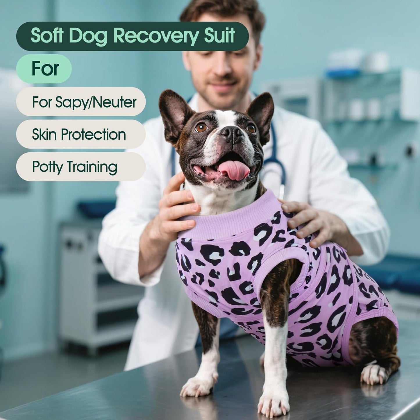 Kuoser Dog Recovery Suit for Dogs After Surgery,Professional Surgical Onesie for Female Male Dogs Spay Neuter,Soft Dog Surgery Suit Bodysuit for Abdominal Wounds Skin Disease,Purple Leopard M