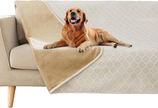 fuguitex Waterproof Dog Blanket Bed Cover Dog Crystal Velvet Moroccan Fuzzy Cozy Plush Pet Blanket Throw Blanket for Couch Sofa(52 * 82 inch, Cream+Sand)