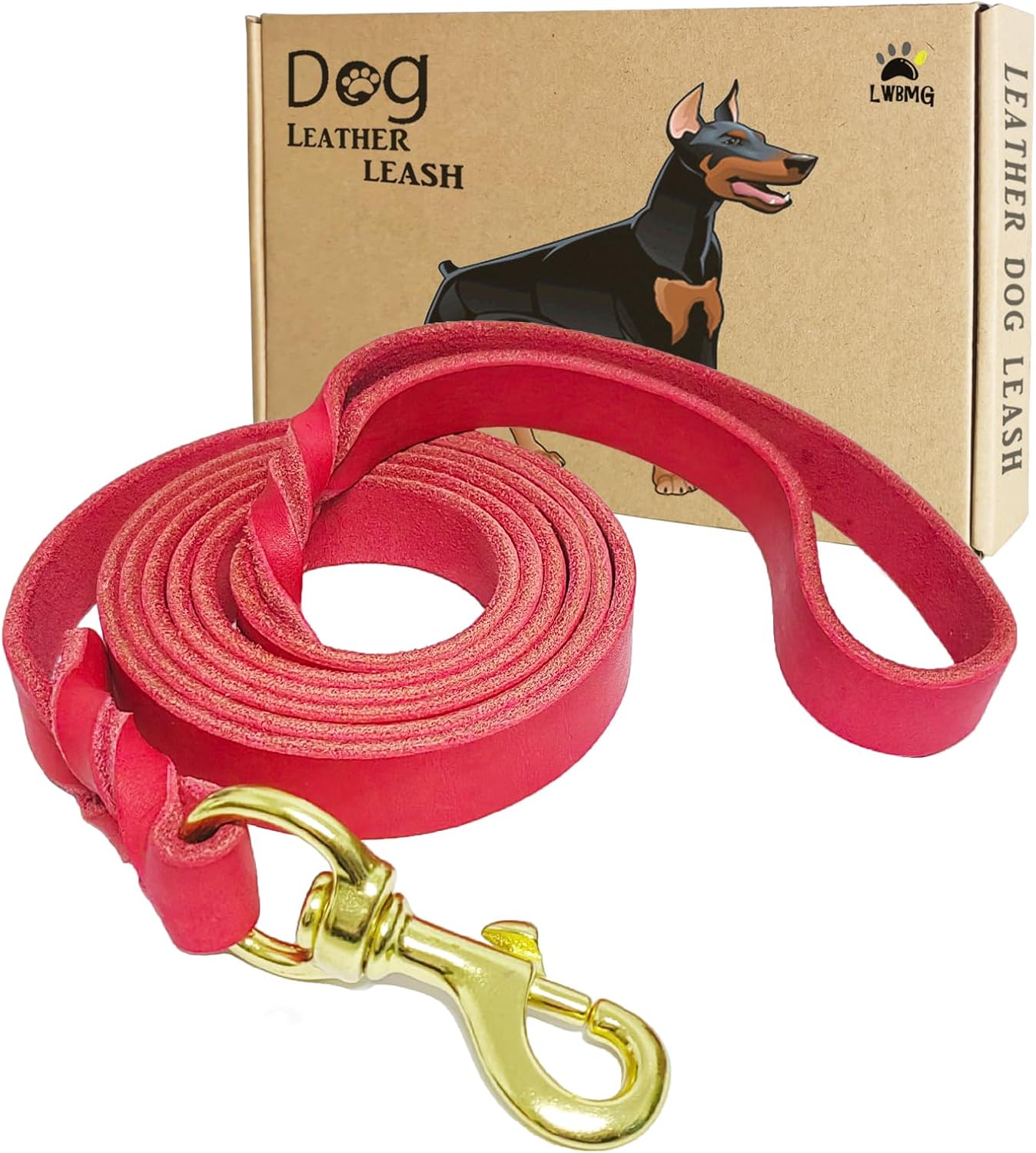 LWBMG Leather Dog Leash 4ft, Heavy Duty Dog Lead, Strong Genuine Leather Braided Pet Leash, Soft and Comfortable Pet Leashes for Large, Medium Dogs Training Red