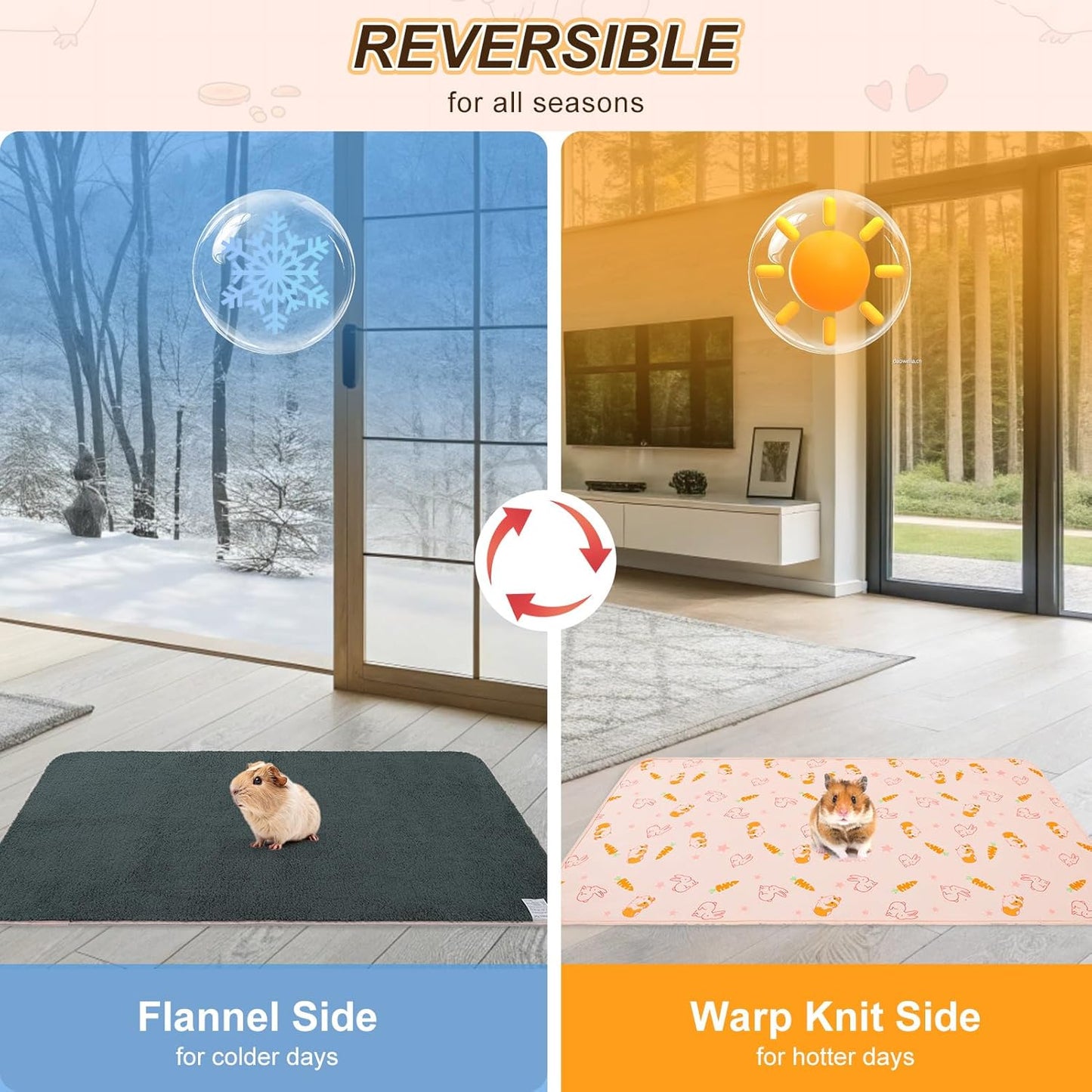 BEAUTYZOO 4 Pack Guinea Pig Cage Liners, Washable Reversible Fleece Guinea Pig Bedding, Waterproof Super Absorbent Pee Pads for Small Animals Rabbit Hamster Bunny - 12"x12" Pink