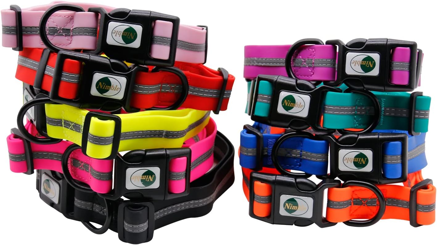 NIMBLE Dog Collar Waterproof Pet Collars Anti-Odor Durable Adjustable PVC & Polyester Soft with Reflective Cloth Stripe Basic Dog Collars S/M/L Sizes (Small (9.45”-14.17”inches), Candy Red)