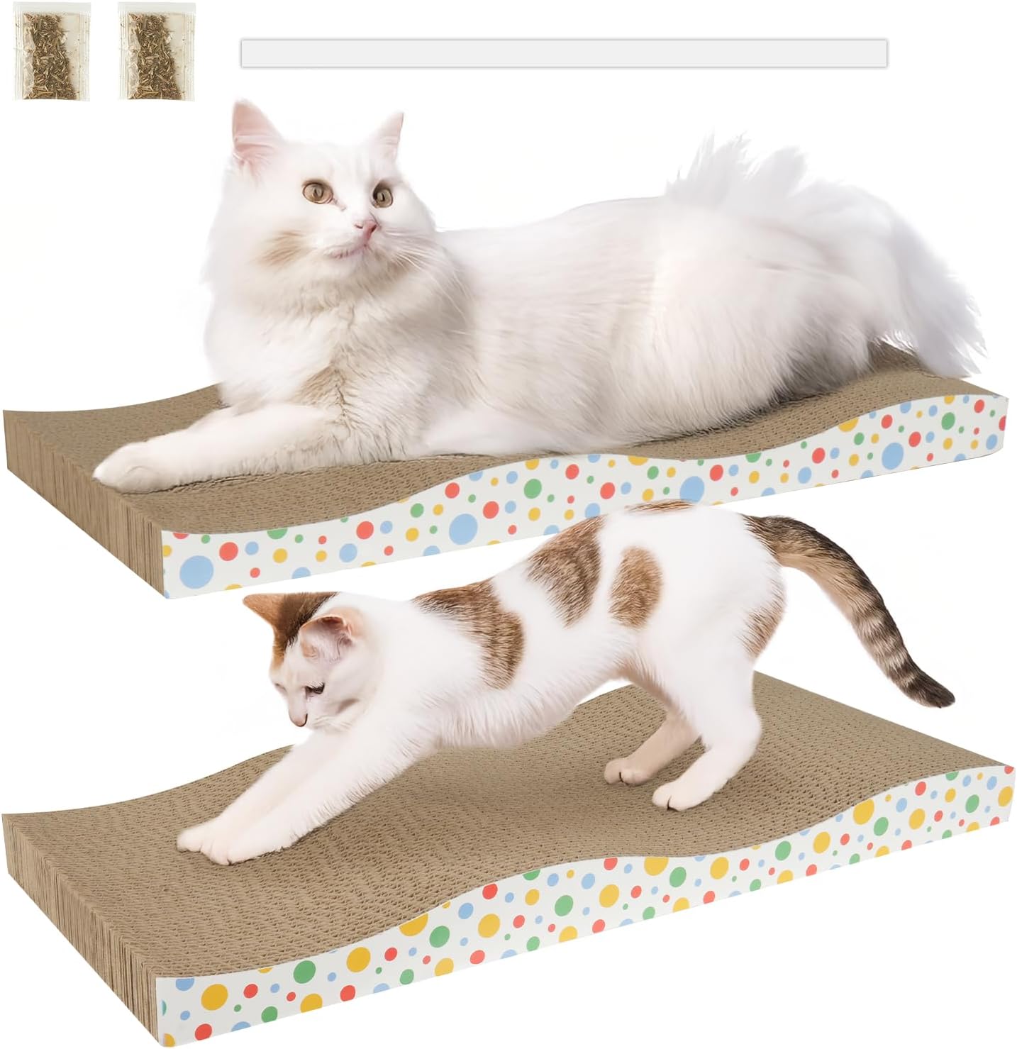 Cat Scratching Board, Large Wide Corrugate Cat Scratcher with Catnip, Premium Scratch, Double-Sided Design, Cat Scratch Pad for Indoor Cats and Kitten,Furniture Protectors from Cat Scratching (2-PACK)