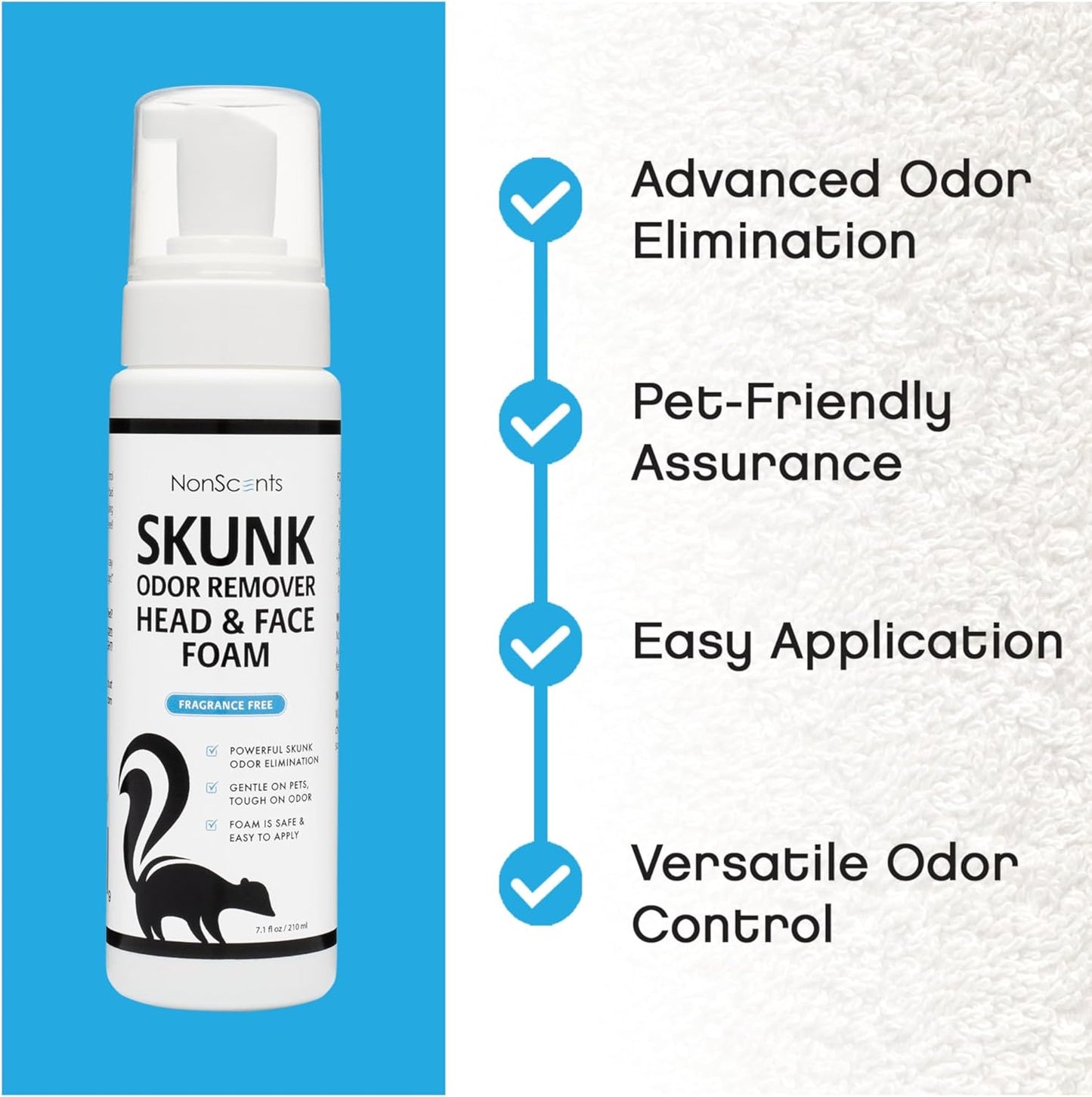 NonScents Skunk Odor Remover Head & Face Foam – Easily Eliminate Skunk Odor from Pets, Carpets, Clothing, Ready-to-Use for Dogs, Cats, Home, Carpet, Car, Clothes - Fragrance Free Freshener
