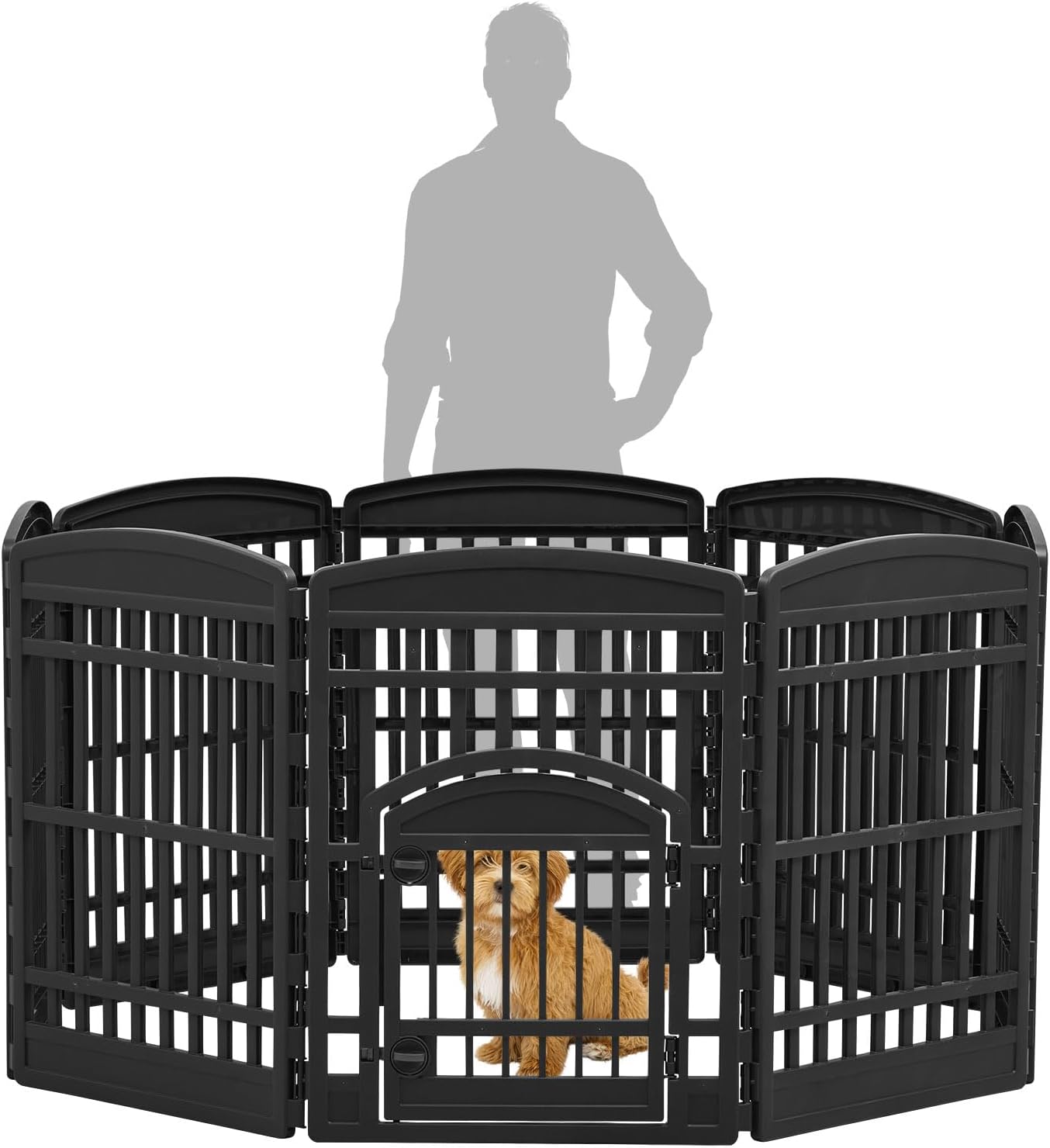 IRIS USA 34" 8-Panel Dog Playpen with Door, 63 x 63 x 35, Puppy Fence, Puppy Playpen, Dog Play Pen Indoors, Pet Fence, Puppies/Small Dogs, Black
