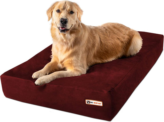 Barker Beds Large Orthopedic Dog Bed for Large Dogs - Premium 7" Thick Cushion with Washable Microsuede Cover - Durable XL Pet Bed - Made in USA (Burgundy)