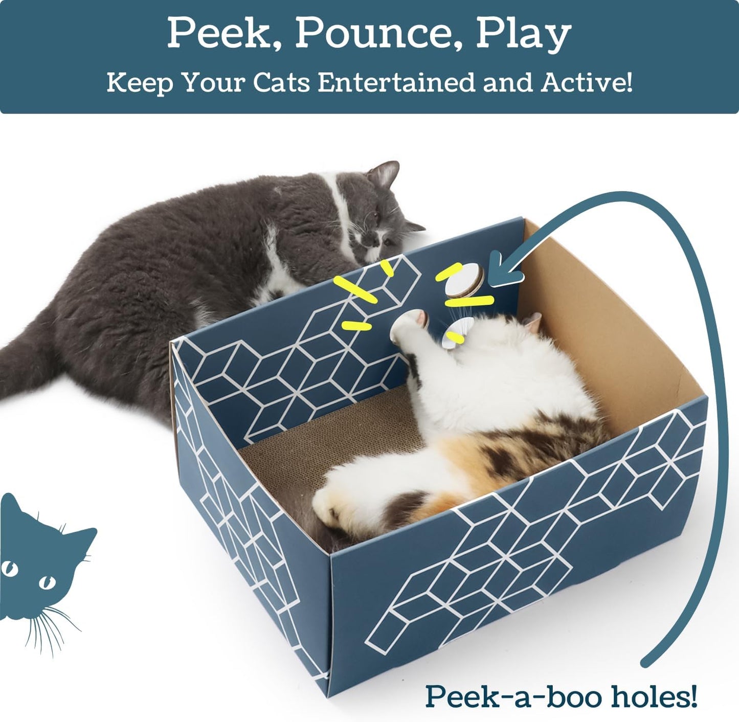 Heavy Duty Cardboard Cat Scratch Box with 3 Refillable Double-Sided Cat Scratcher Pads for Indoor Cats