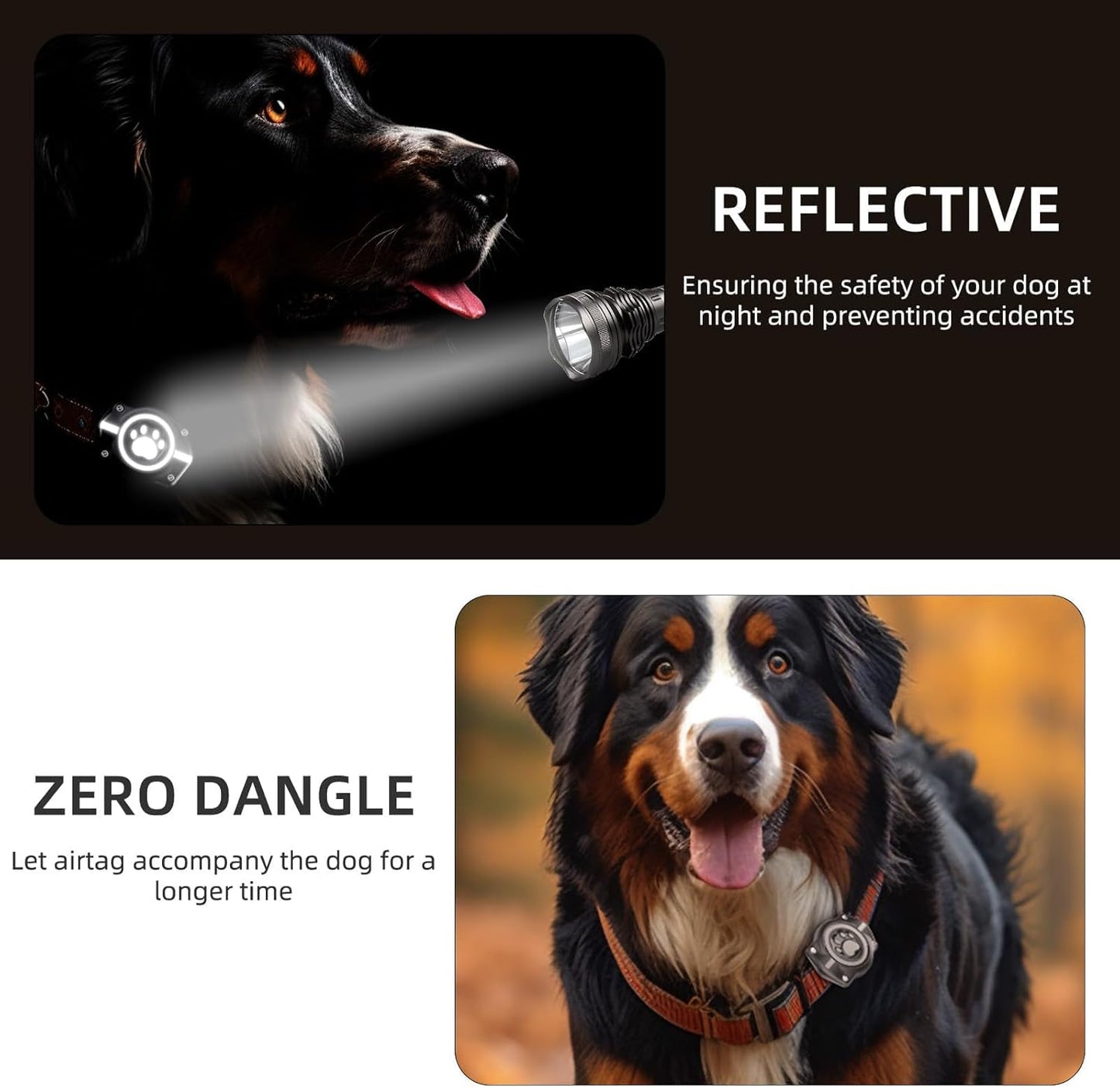 AirTag Dog Collar Holder, 100% Waterproof Air Tag Mount, Pet AirTag Holder for Dogs & Cat Collars, Ultra-Durable Dog Collar AirTag Holder - Fits All Width Collars (Reflective,1 Pack)