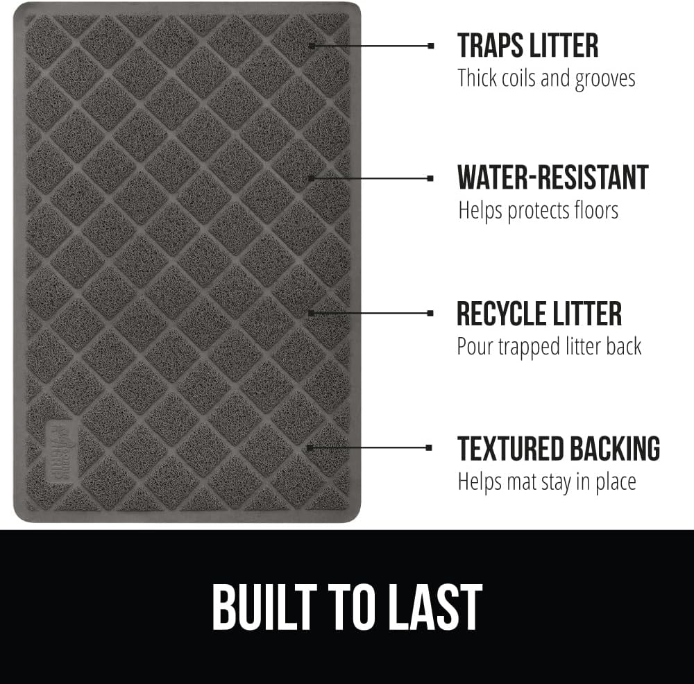 GORILLA GRIP Cat Litter Box Mat, 40x28, Water Resistant, US Designed Kitty Litter Trapping Mats, Easy to Clean, Scatter Control, Less Mess and Clean Floors, Kitten Supplies for Indoor Cats, Dark Gray
