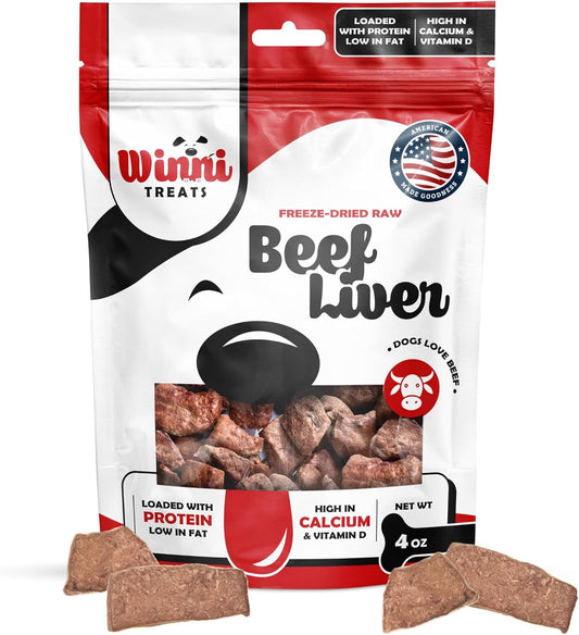 Freeze Dried Raw Beef Liver Dog Treats - Limited Ingredient, Preservative Free, High Protein, Low Fat Dog Treats - Raw Single Ingredient Treats for Pets - 4 oz