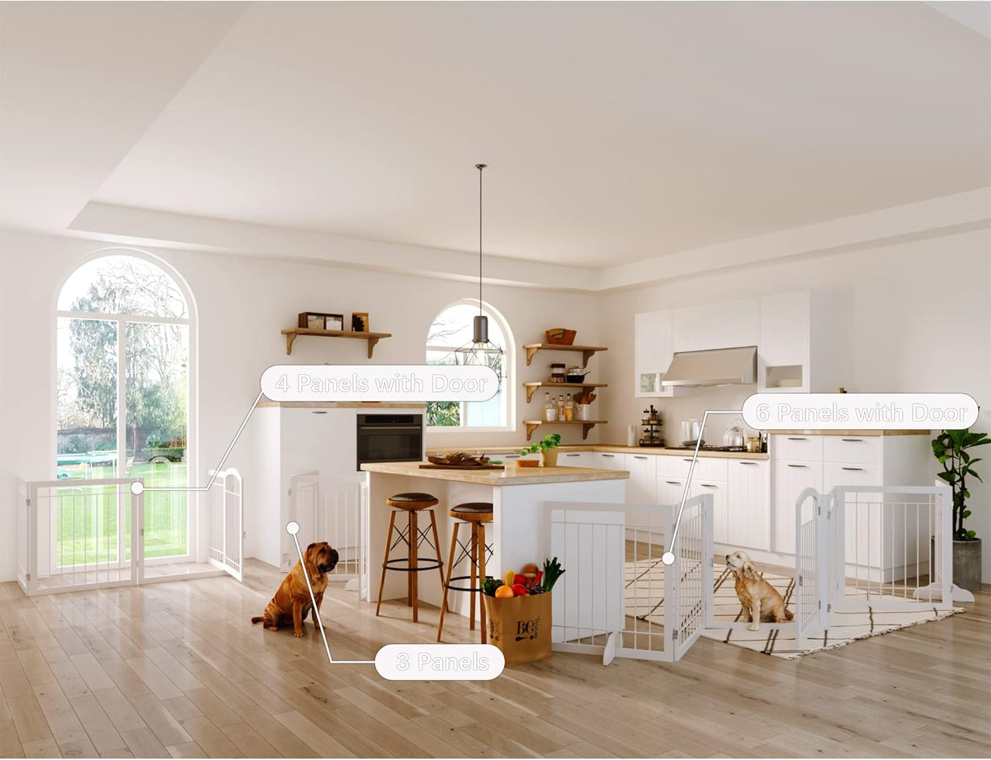 JSB 96-inch Extra Wide 30-inch Tall Dog gate with Door Walk Through, Freestanding Pet Gate for Halls, Stairs & Home, Pet Puppy Safety Dog Fence with 2PCS Support Feet (White)