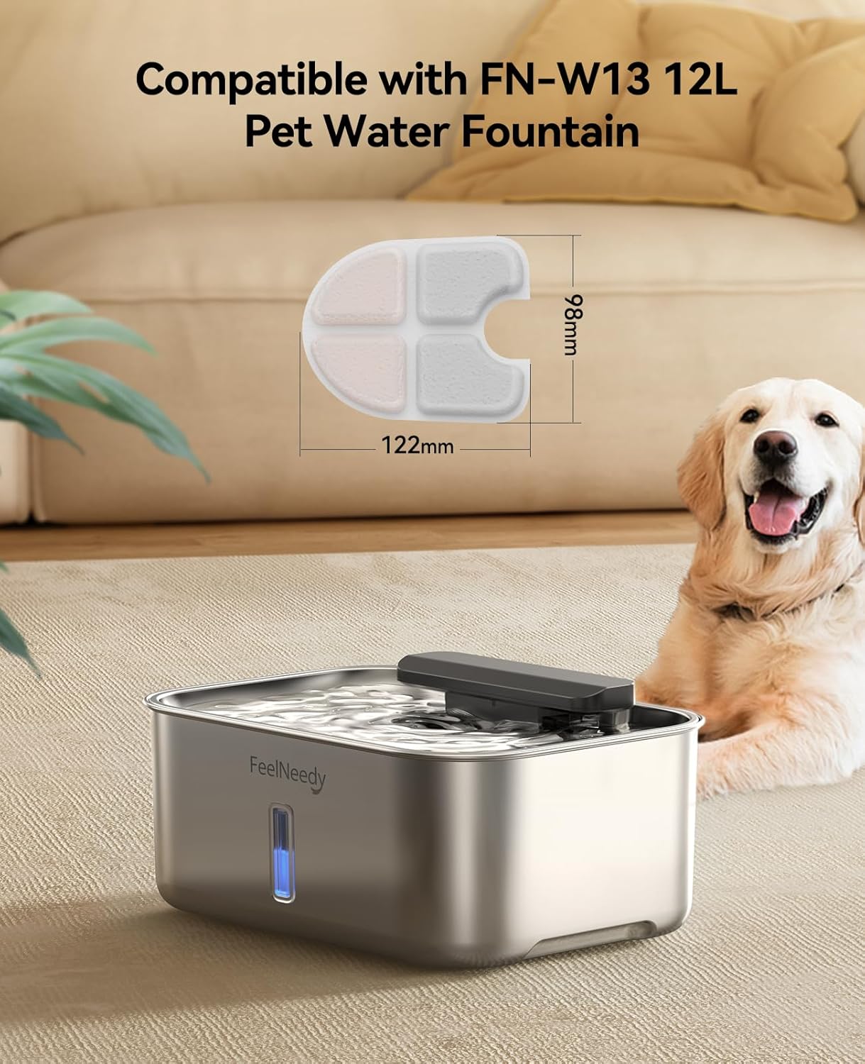 FEELNEEDY 6 Packs Dog Water Fountain Filters & 6 Packs Pump Filters Sponges Replacement, Pet Water Fountain Filter for 3Gal/12L Dog Water Dispenser (FN-W13)