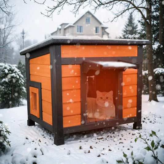 Insulated Cat House Weatherproof Outdoor/Indoor Shelter with Openable Asphalt Roof for Feral Cats & Small Pets