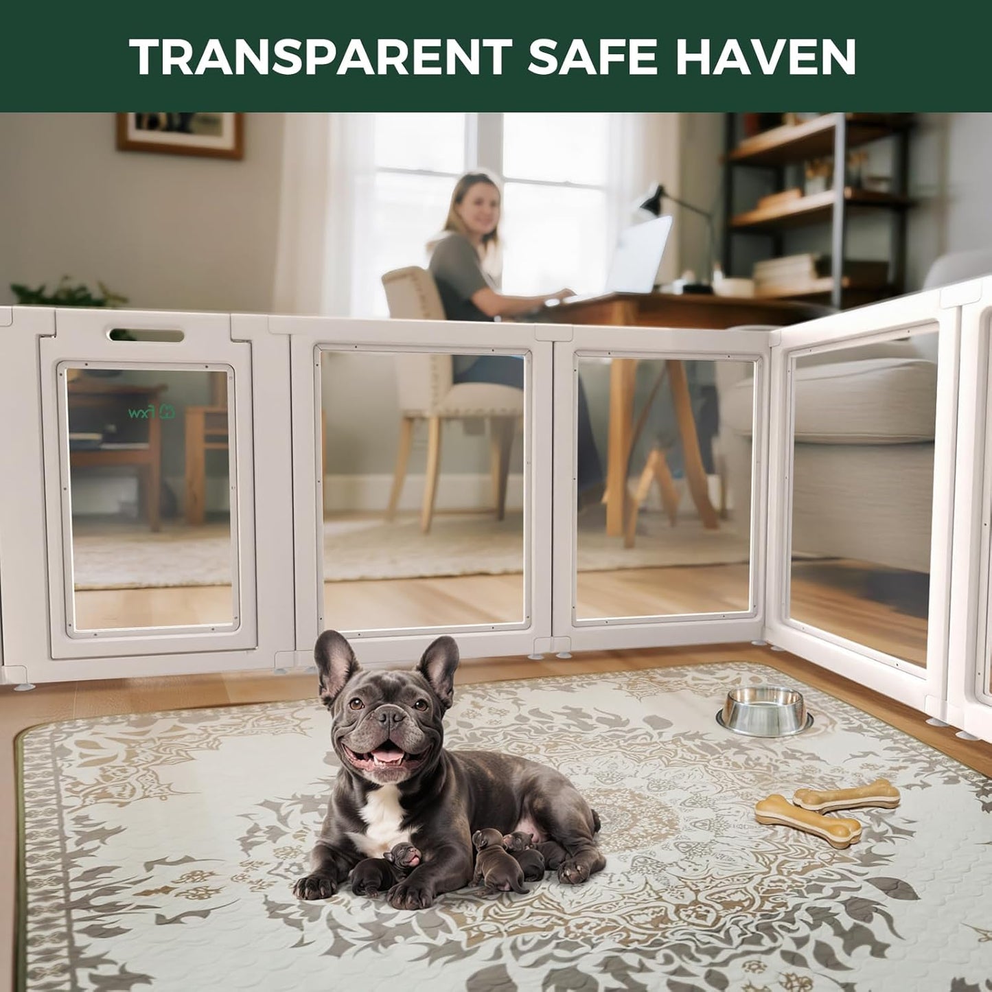 FXW AuraSpace Acrylic Indoor Unleashed Dog Playpen for Small and Medium Dogs, 30 Inch, 8 Panels, White