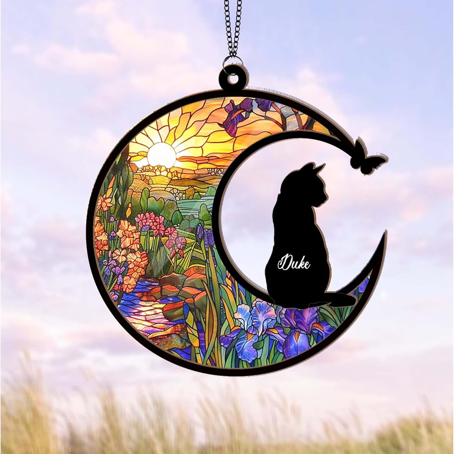 Personalized Cat Memorial Suncatcher – Custom Loss of Cat Sympathy Gift, Gift for Cat Lovers, Pet Remembrance Keepsake