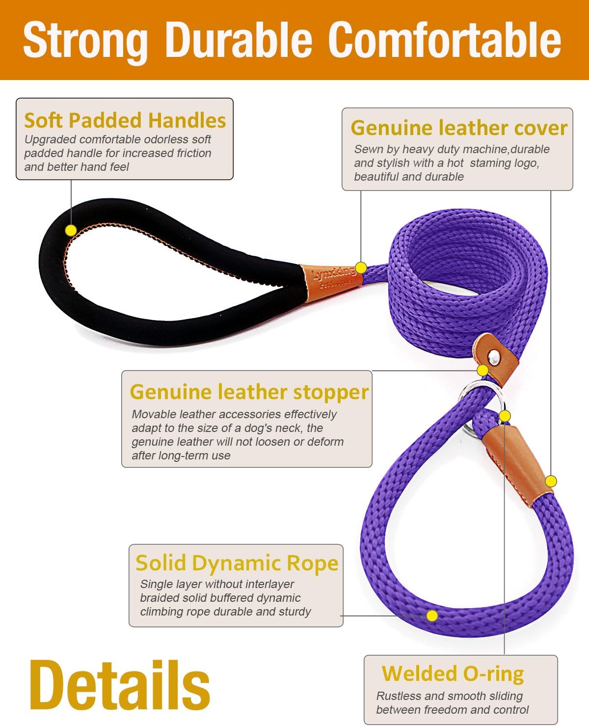 lynxking Dog Leash Slip Lead 5 6 8 FT Dog Training Leash Strong Heavy Duty Braided No Pull Training Lead Leashes for Small Medium Large Dogs