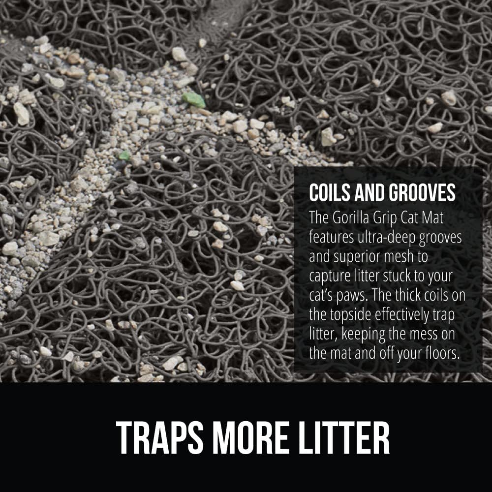 GORILLA GRIP Cat Litter Box Mat, Water Resistant, US Designed Kitty Litter Trapping Mats, Easy to Clean, Scatter Control, Less Mess and Clean Floors, Kitten Supplies for Indoor Cats, 30x20 Dark Gray