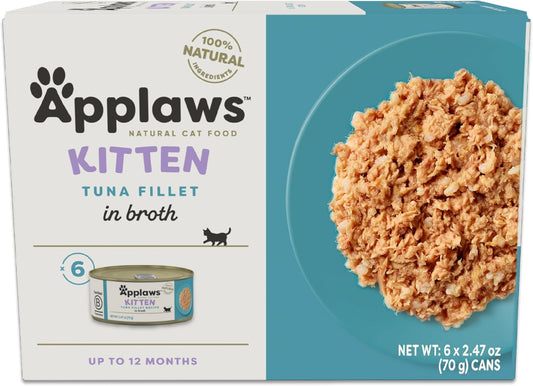 Applaws Natural Wet Kitten Food, Limited and Natural Ingredients, High Protein with No Artificial Additives, Tuna Fillet in Broth (6 x 2.47oz Cans)