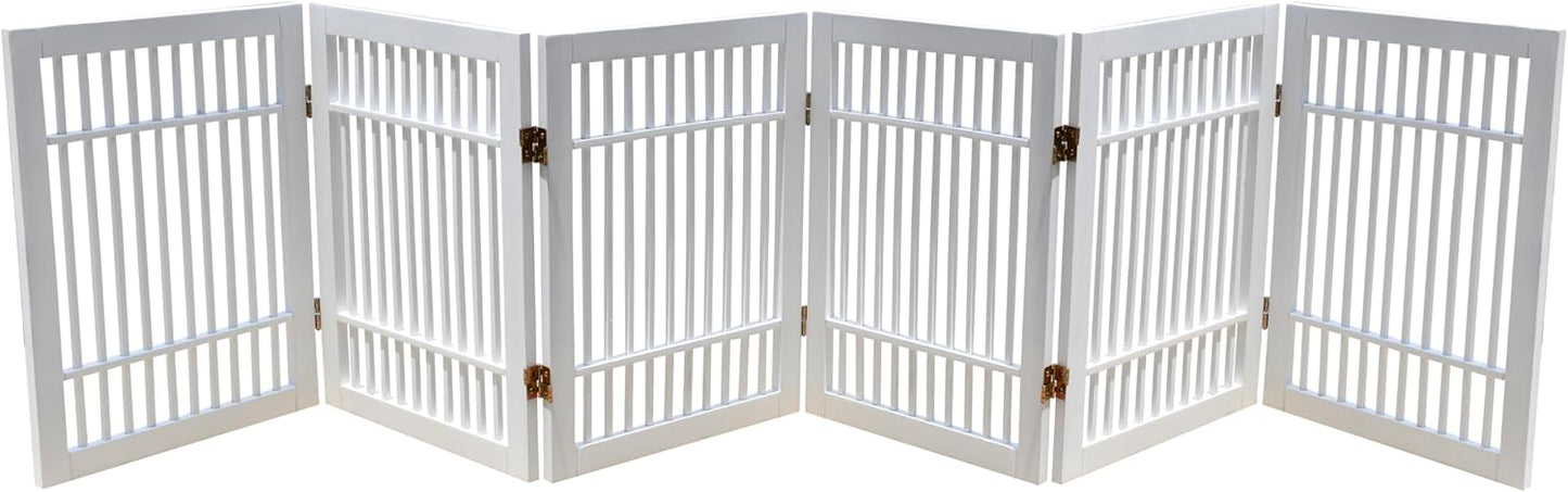 Pet Dog Gate Strong and Durable Freestanding Folding Acacia Hardwood Portable Wooden Fence Indoors or Outdoors by Urnporium (White Pet Gate, 6 Panel 24" Tall)