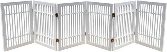 Pet Dog Gate Strong and Durable Freestanding Folding Acacia Hardwood Portable Wooden Fence Indoors or Outdoors by Urnporium (White Pet Gate, 6 Panel 24" Tall)