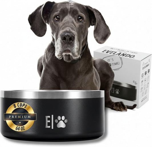 EVELANDO® Premium Dog Food Bowl 64 oz Stainless Steel 8 Cups Medium Large Dog Bowls Non Slip & BPA-Free L X XL Pet Water Bowl Platos para Perros Indoor Outdoor Pet Dish Feeder Water and Food Dish