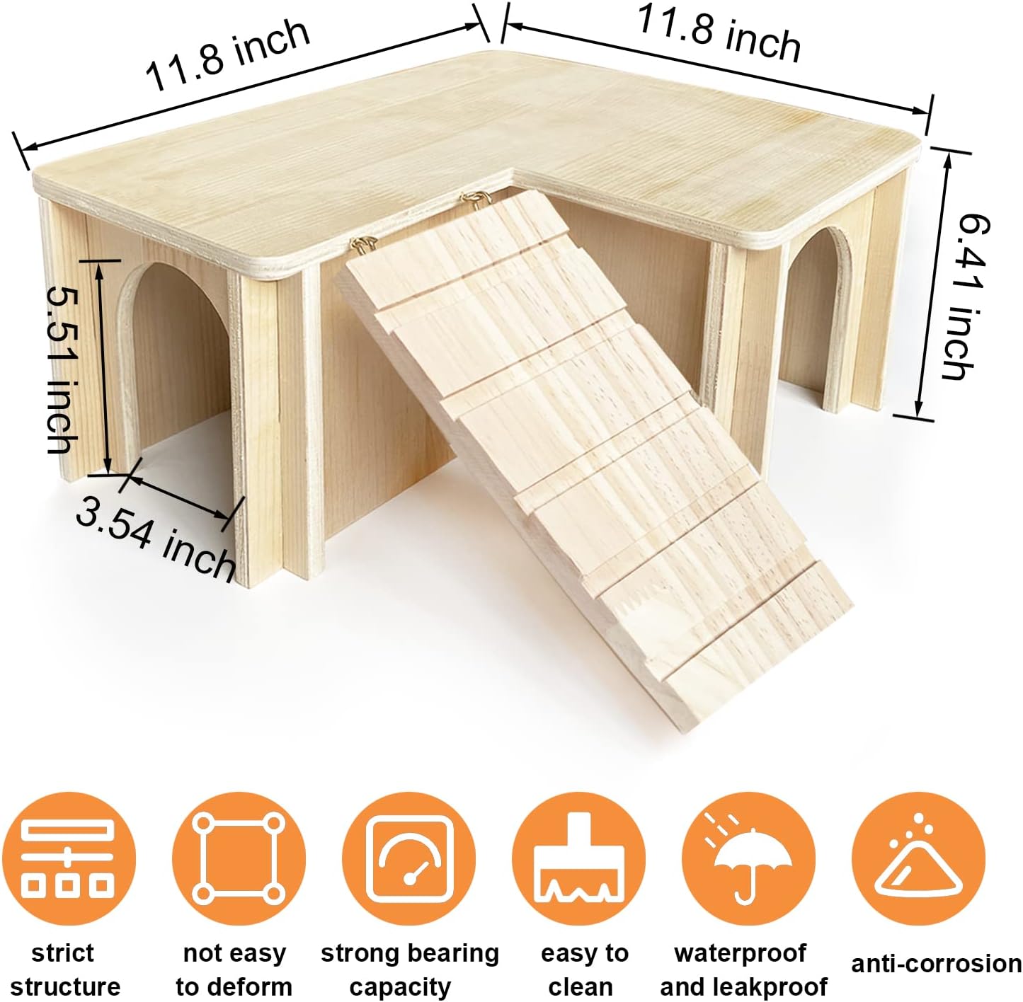 Guinea Pig Hideout and House: Multi Chamber Wooden Guinea Pig Castle with Ladder, Cage Accessories for Chinchilla Dwarf Rabbits Hamster Bunny and Others