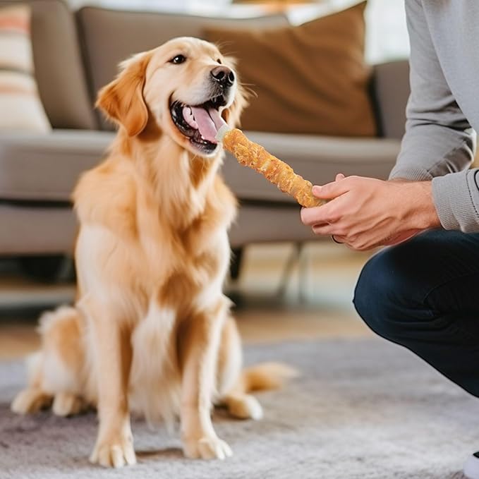 MON2SUN Dog Treats, 9 Inch Chicken Wrapped Rawhide Rolls Snacks, Teeth Cleaning and Long Lasting Chews for Medium and Large Dogs, 38.8oz (10 Count-Pack of 1)