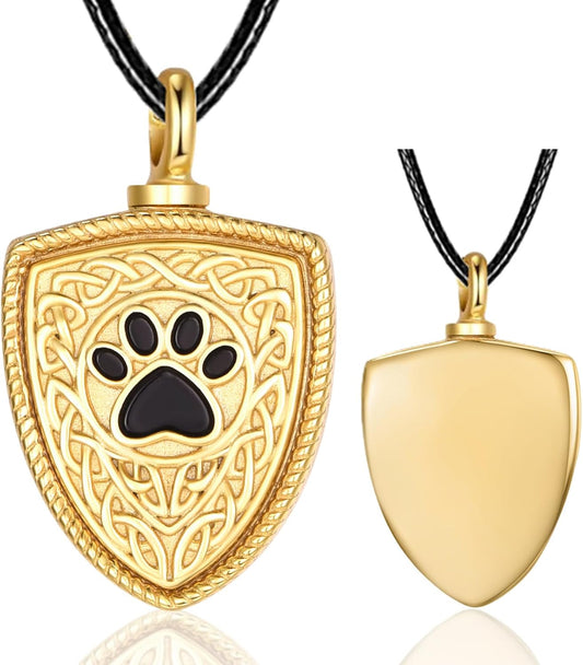 Dreamboat Pet Urn Necklace for Dog Cat Ashes 925 Sterling Silver Paw Print Cremation Keepsake Pendant Celtic Knot Memorial Jewelry Gifts for Women Men