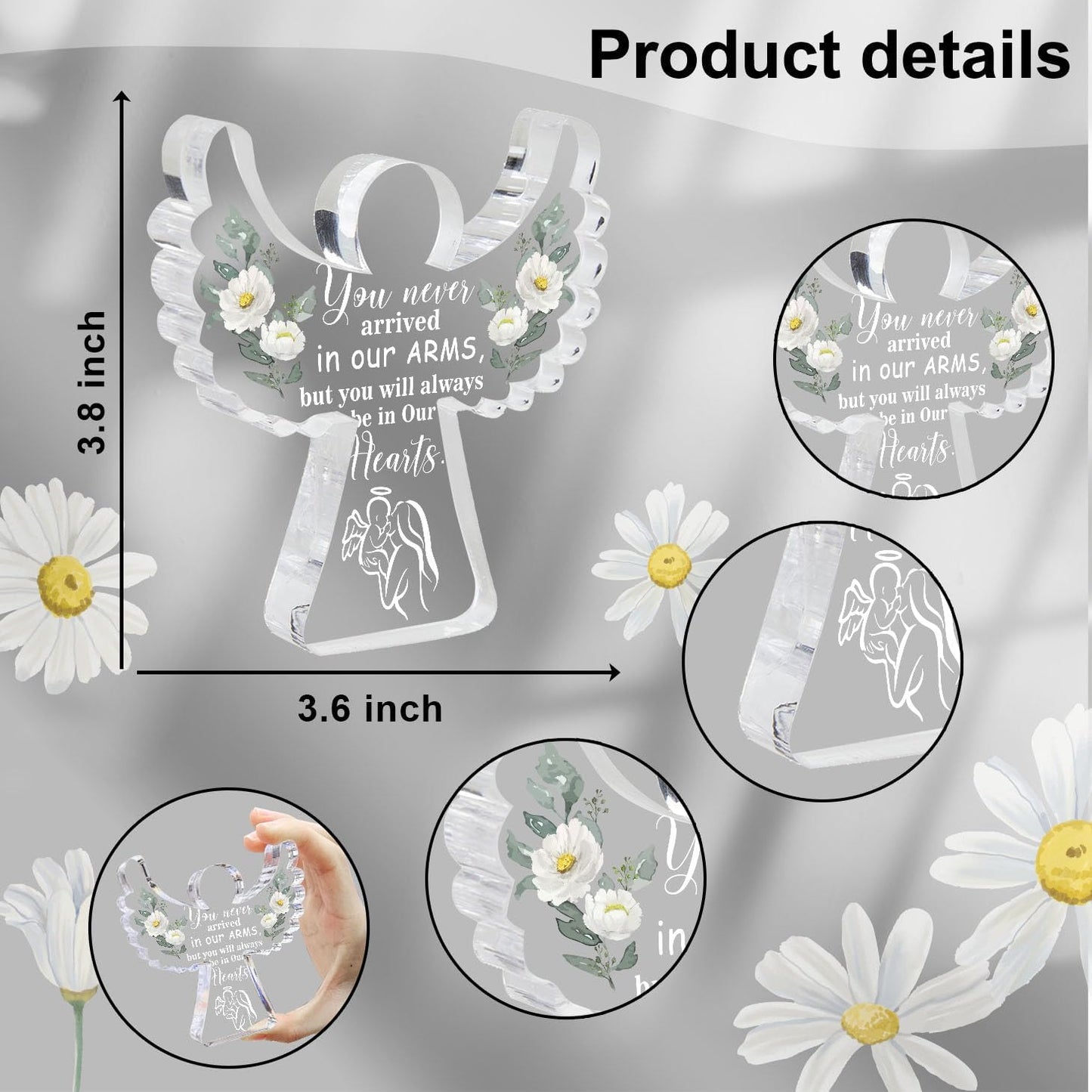 Miscarriage Gifts for Mothers, Miscarriage Condolence Gifts for Mothers, Angel Acrylic Desk Sign Decor, Grieving Gift, Sympathy Gifts for Loss of Baby, Memorial Sorry for Loss Loving Infant 4x4 inches