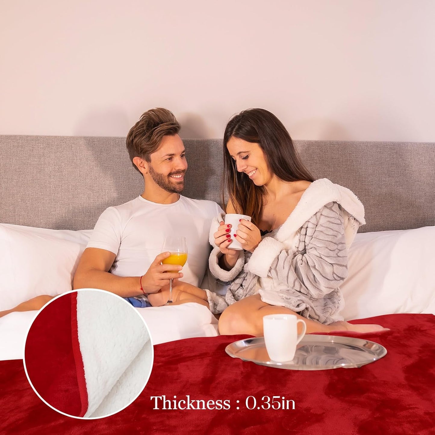Love Red Waterproof Bed Blanket, Twin Size 80'' x 60'' Double Side Leakproof Reversible Sherpa Flannel Fleece 3 Layer Lightweight Blanket, Absorbs 50oz
