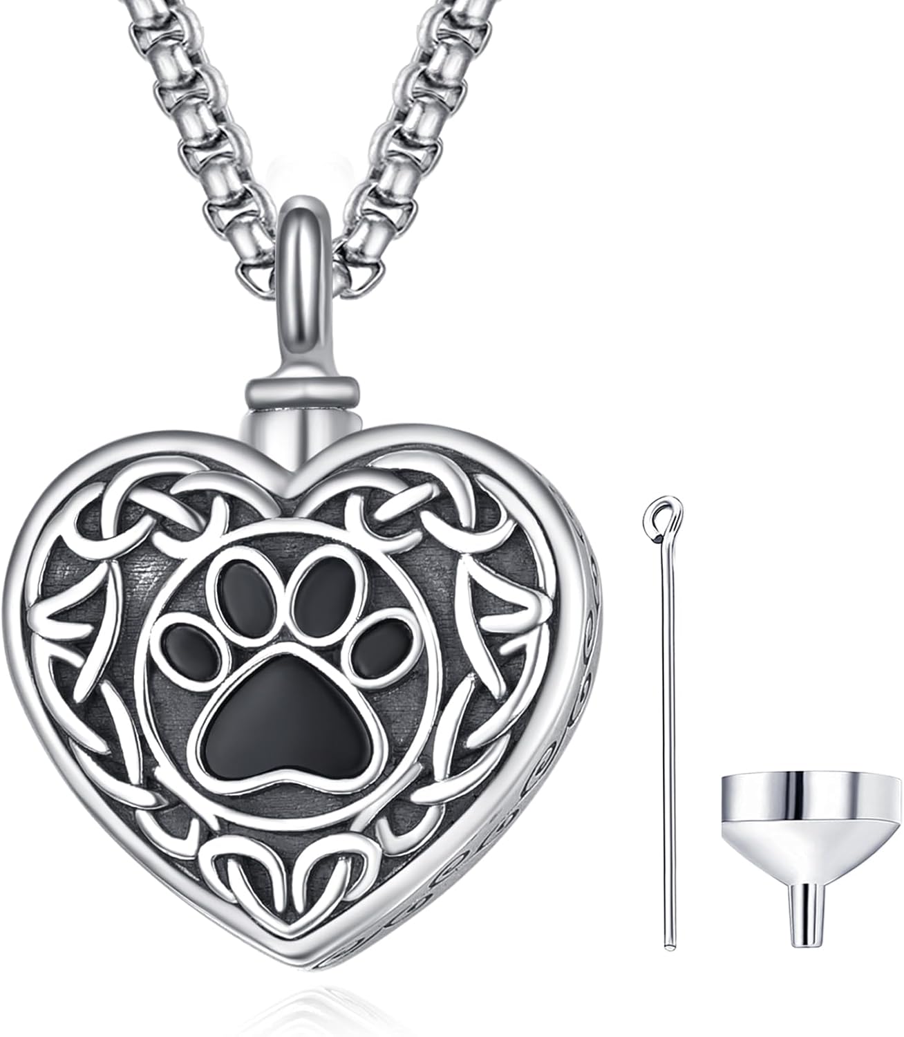 Pet Cremation Urn Necklace for Dog Cat Ashes 925 Sterling Silver Paw Print Keepsake Pendant Celtic Knot Memorial Jewelry for Women Men
