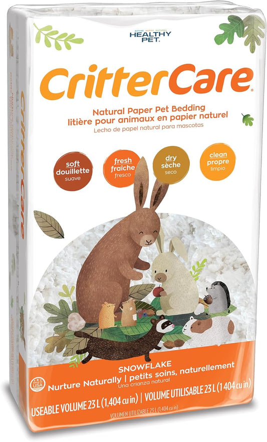 CritterCare Natural Snowflake Paper Small Pet Animal Bedding - Odor Control, Unscented, 99% Dust Free, Super Absorbent, White, 23L, Great for Rabbits, Guinea Pigs, Hamsters, Gerbils, Mice, Rats