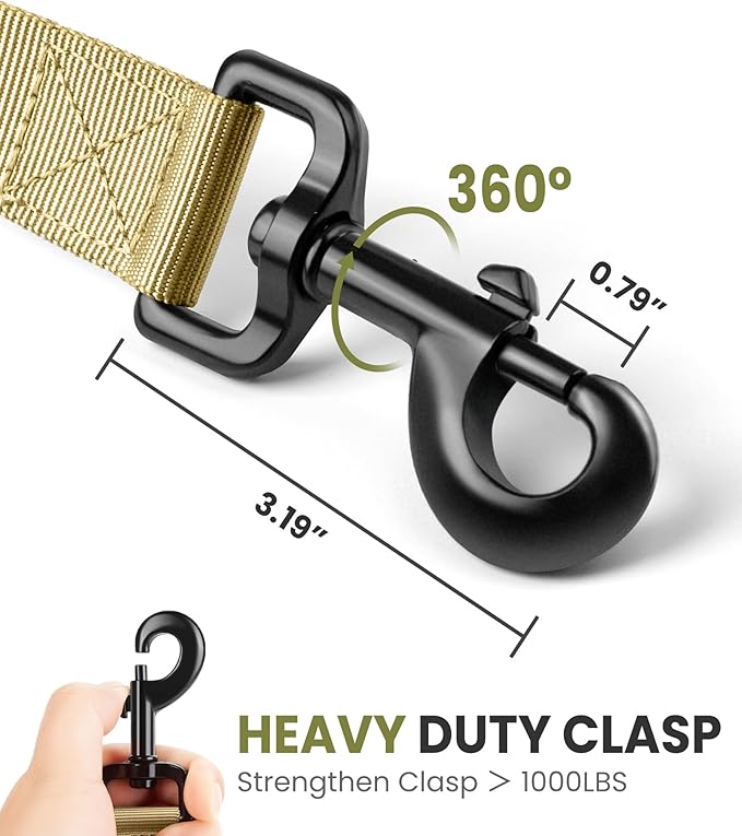 OutdoorMaster Bungee Dog Leash, Heavy Duty Dog Leash with Shock Absorption, 2 Padded Handles Training Leash, Improved Dog Safety and Comfort (Tan, 4 FT)