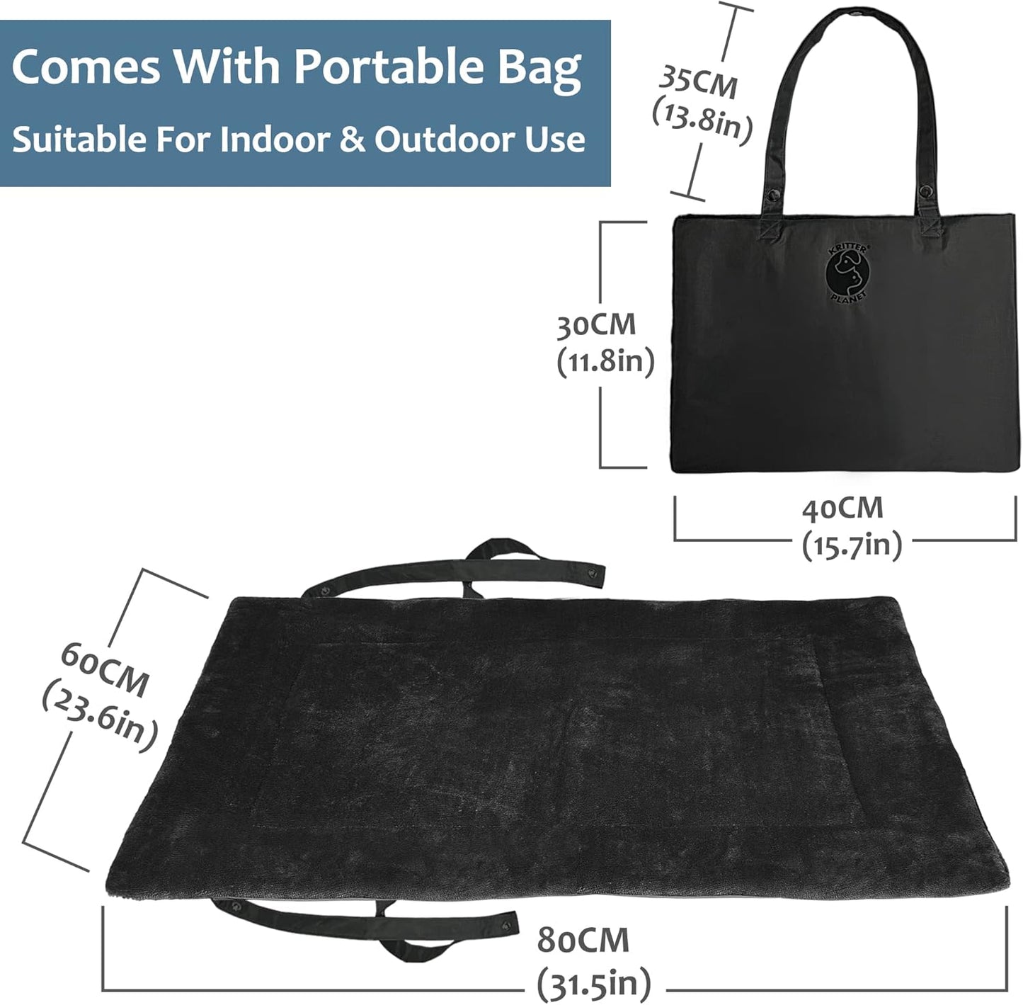 Catalonia Classic Waterproof Dog Mat, Portable Reversible Pet Travel Mat, Pet Cushion Pad with Handle for Small Medium Dogs Cats, Indoor or Outdoor