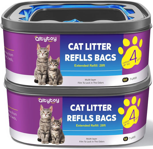 Cat Litter Refill Bags|Jumbo 28FT 2Pack Cartridges Compatible with Litter Genie Refill Standard,Plus,Style Pail | Up to 8 Months| Superior Odor Control| Fresh Plant Scent(NOT Compatible with XL)