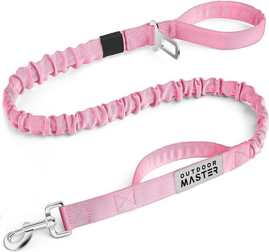 OutdoorMaster Bungee Dog Leash, Heavy Duty Dog Leash with Shock Absorption, 2 Padded Handles Training Leash, Improved Dog Safety and Comfort - Pink Upgraded, 4 FT