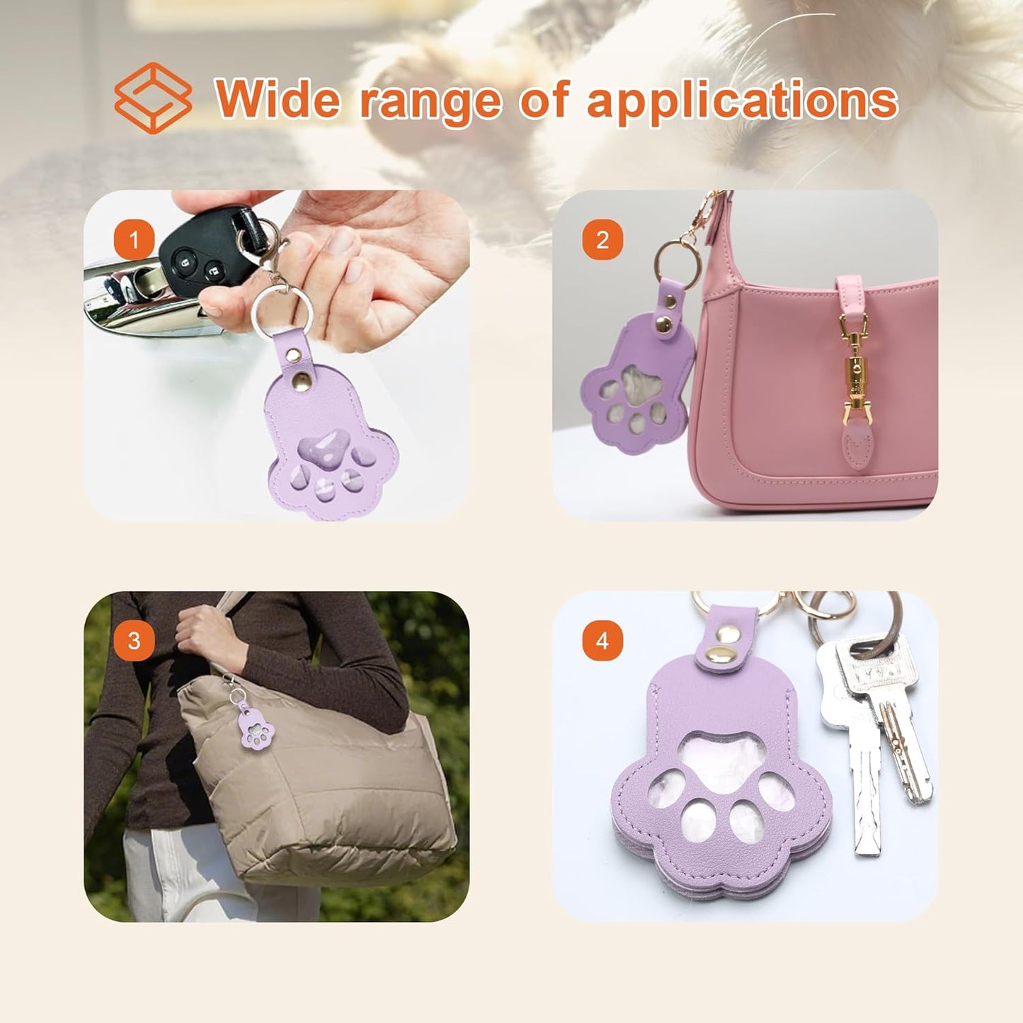 Pet Memorial Keychain Dog Paw Keepsake Photo Holder Heartfelt Memorial Gift for Loss of Dog and Cat Holds Fur and Pictures Keychain or Bag Charm for Bereaved Pet Owners (3Pack Purple)