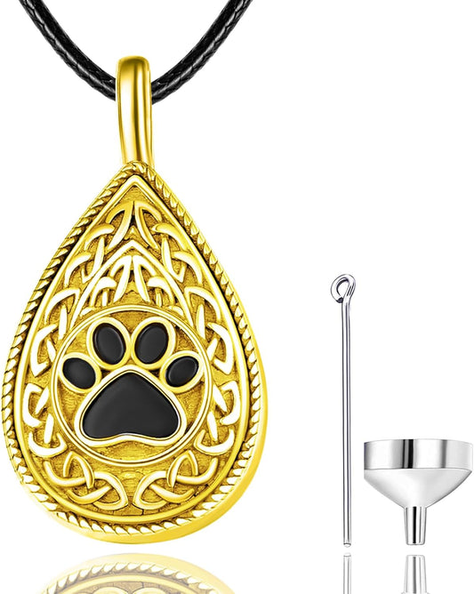 Dreamboat Pet Urn Necklace for Dog Cat Ashes 925 Sterling Silver Paw Print Cremation Keepsake Pendant Celtic Knot Memorial Jewelry Gifts for Women Men