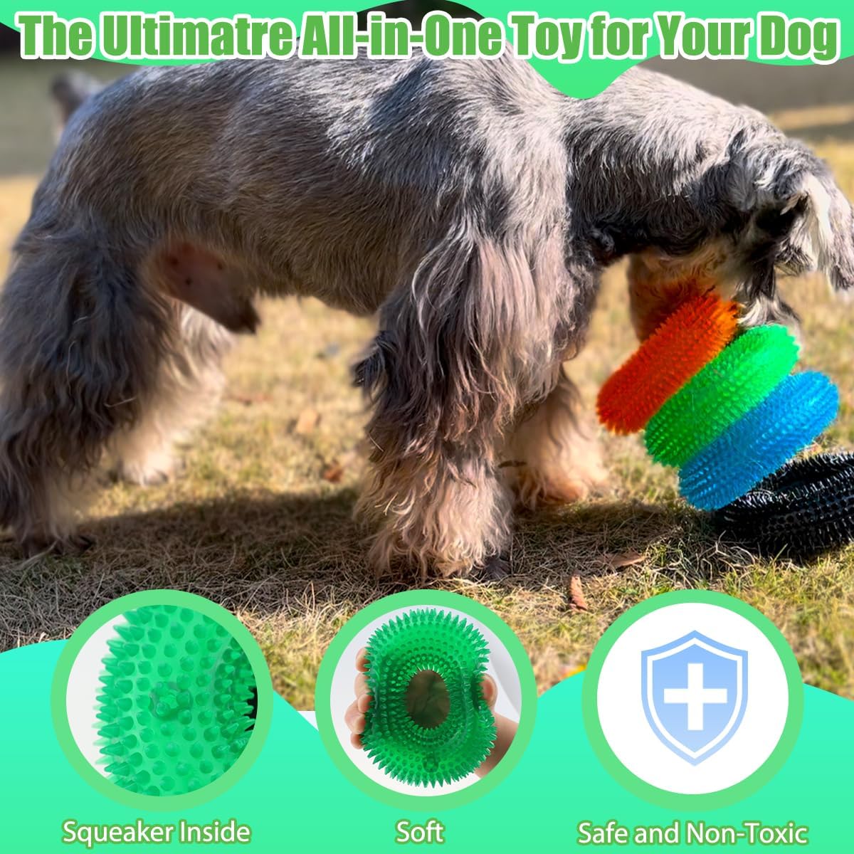 ADUCK Dog Squeaky Chew Toys for Aggressive Chewers, Small Medium Large Dogs Teeth Cleaning Soft Natural Rubber Float Toy for Indoor Outdoor Water Pool, Donut Ring Design 4.92 inch, Crystal Green