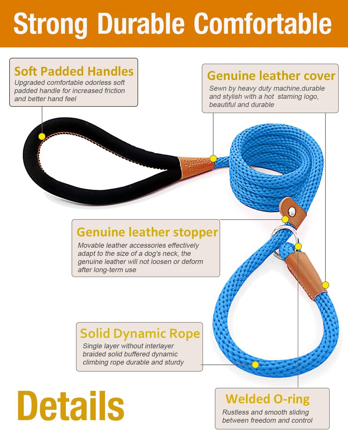 lynxking 6 FT Dog Leash Slip Lead 2 Pack Strong Heavy Duty Braided Dog Training Leash No Pull Training Lead Leashes for Medium Large and Small Dogs