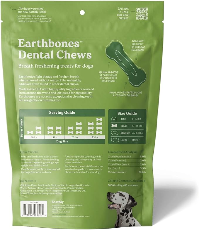 Earthbones Dental Chews for Dogs 3-10lbs, 30 Bones