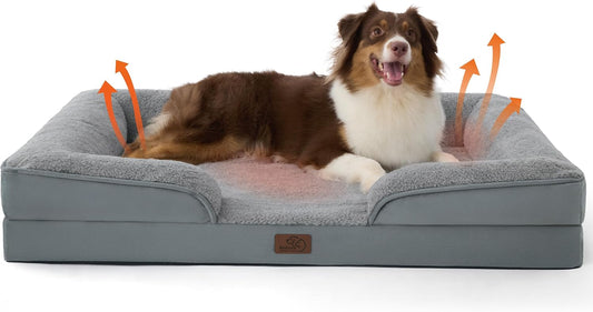 Bedsure Self Warming Orthopedic Dog Beds Large Sized Dog - Washable Large Dogs Bed Waterproof, Big Comfort Dogs Couch Sofa with Removable Cover, Supportive Foam Pet Bed with Nonskid Bottom, Grey