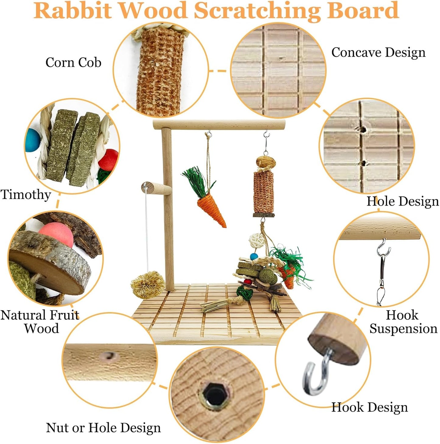 Hamiledyi Bunny Scratch Toy Rabbit Scratching Board Rabbit Toys for Indoor Bunnies Boredom Bunny Chew Toys for Teeth Wood Chewing Toys for Rabbits Other Rodent Pets