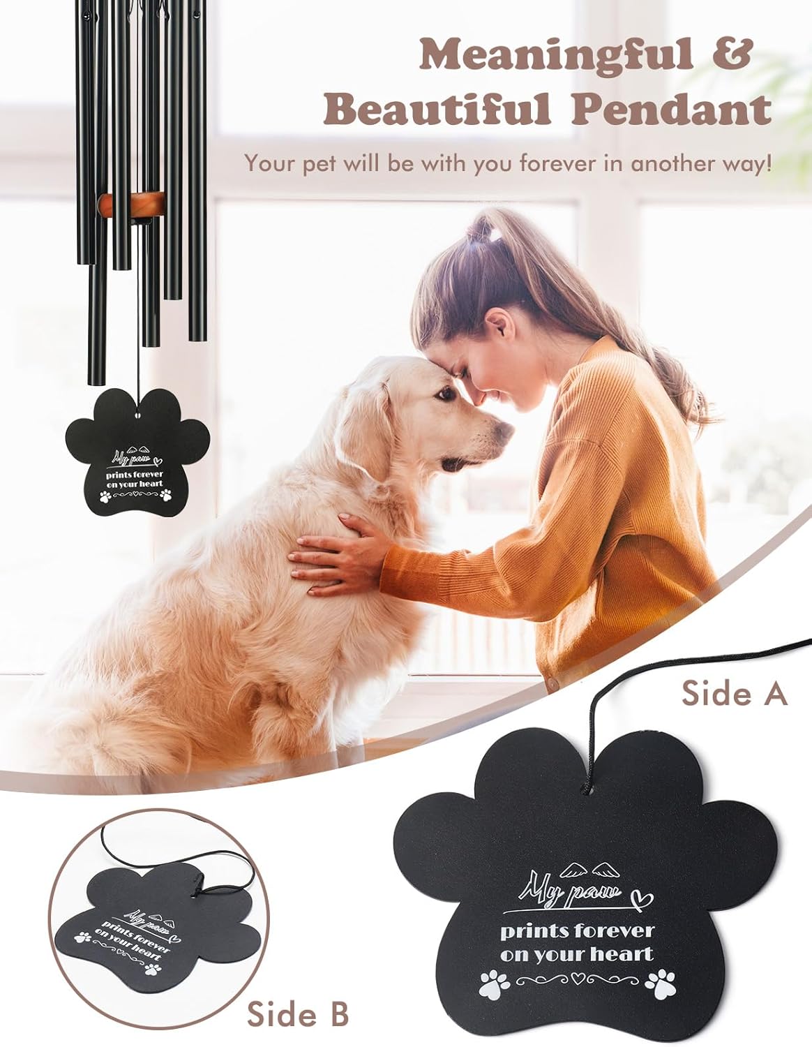 Dog Memorial Gifts for Loss of Dog, 26" Metal Pet Memorial Wind Chimes, Pet Memorial Gifts for Dogs and Cats, Loss of Dog Sympathy Gift, Pet Bereavement Remembrance Gift Dog with Poem Card for Cat