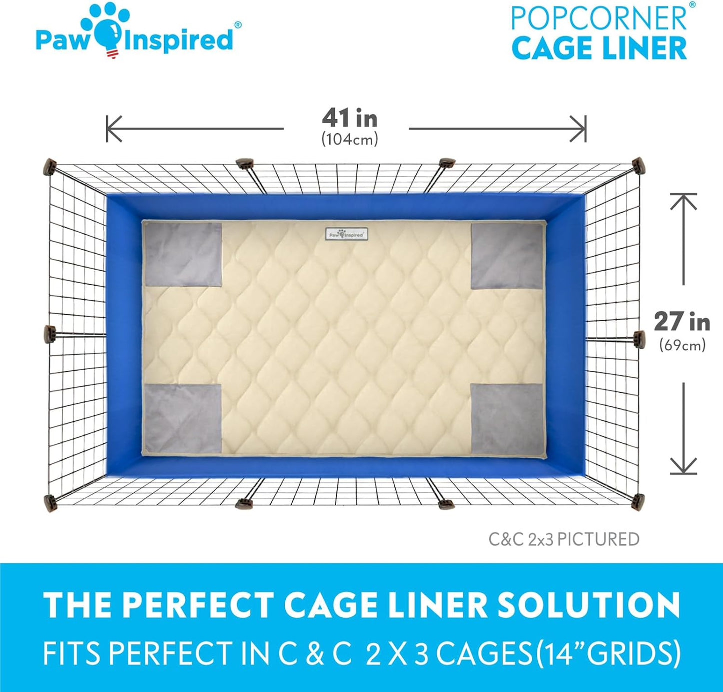 Paw Inspired PopCorner Guinea Pig Cage Liners | Washable Fleece Bedding or Pet Bed Mat for Small Animals | Super Absorbent Pee Pad with Reinforced Corners and Waterproof Bottom (C&C 2x3, Tan)