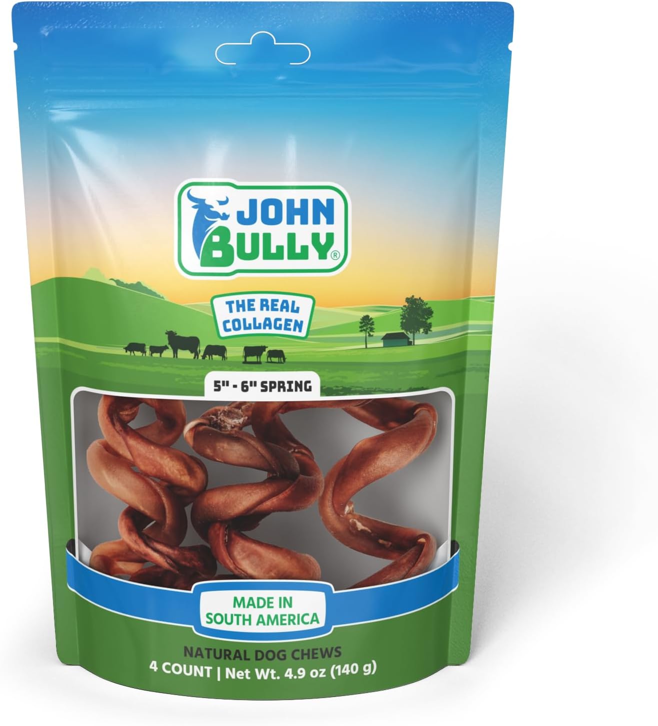 john bully Collagen Spring 5"-6", The Best Option for Your Dog, 100% Natural, Rich in Protein, Highly Digestible, Gluten Free,Premium Grade Quality,Odor Free The Real Collagen