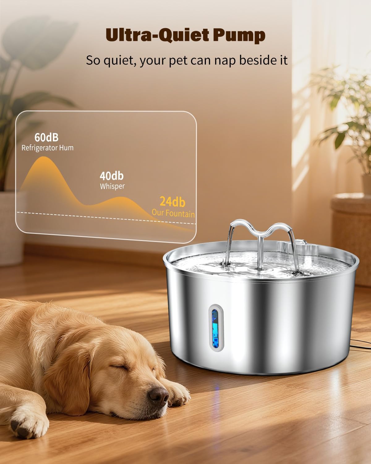 Dog Water Fountain for Large Dogs, 7L/236oz Stainless Steel Dog Water Bowl Dispenser, Automatic Pet Fountain, Ultra Quiet Pump, Large Drinking Area