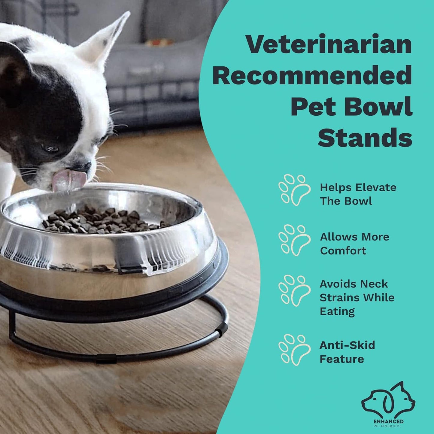 Enhanced Pet Bowl Stand - New Anti-Skid Feature - Dog and Cat Bowl Stand Exclusively for Use with The Corresponing Size Enhanced Pet Bowl (Large)